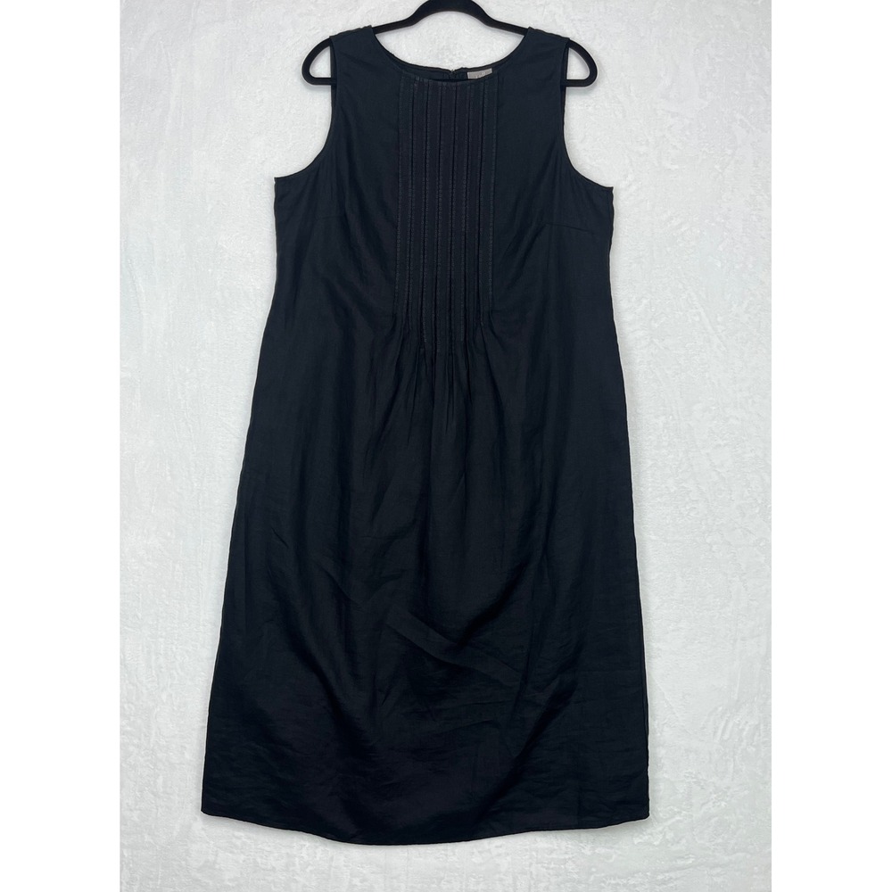 J.Jill Pintuck Sleeveless Maxi Dress Women's Size 1X Black 100% Linen NWT